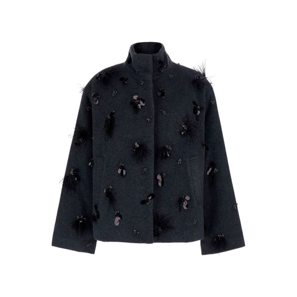 Simkhai Women Grey High-Neck Coat With Sequin Application In Wool Blend Women